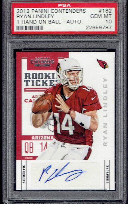 2012 Panini Contenders #182 Ryan Lindley (one hand on football) PSA 10