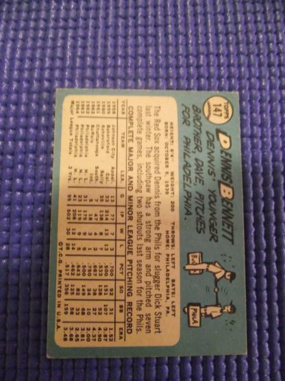1965 Topps #147 Dennis Bennett - Image 2