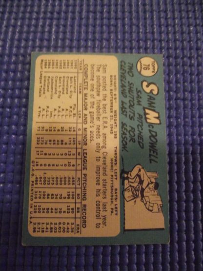 1965 Topps #76 Sam McDowell - Image 2